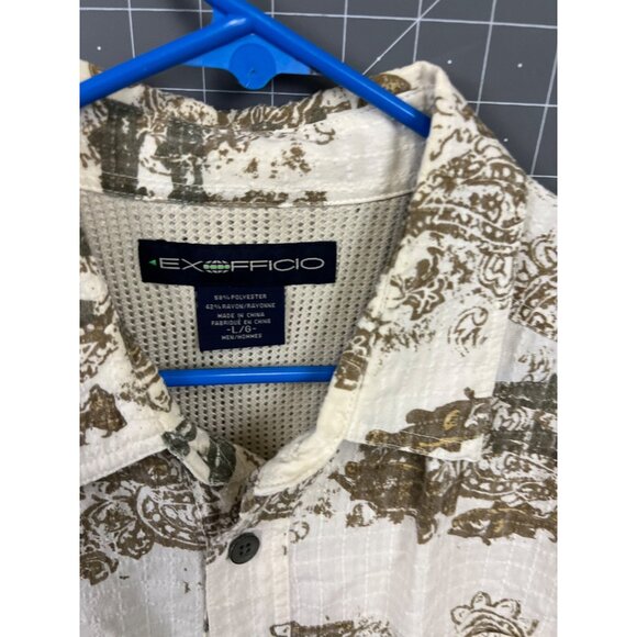 Mens ExOfficio Short Sleeve Shirt Paisley Fish Pattern Vented Lightweight Sz. L - Picture 2 of 5